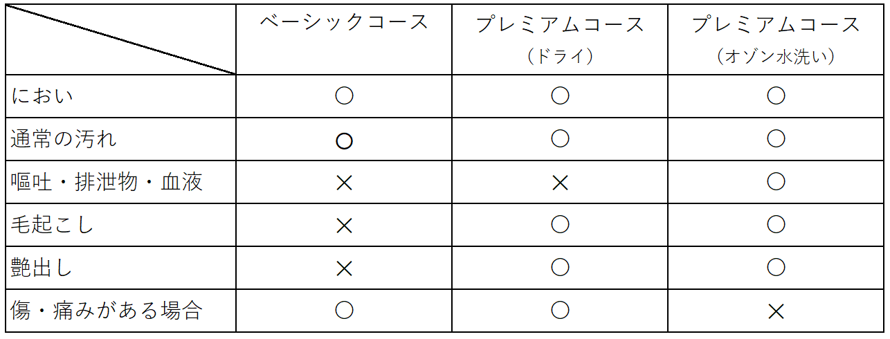 ムートンクリーニングコースの比較表